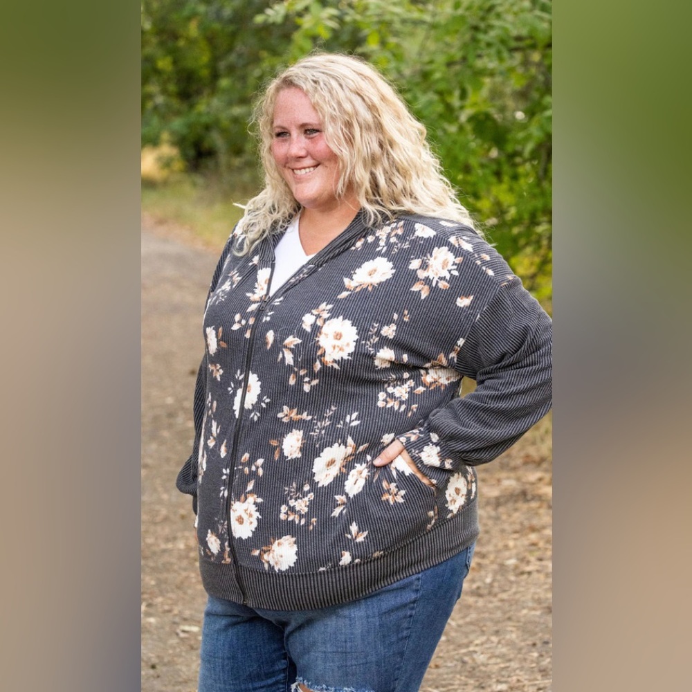 Michelle Mae Ramona Ribbed Floral Zip Up - Picture 7 of 9
